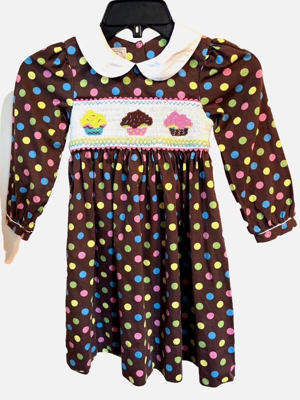 Marmellata Girls 5 Smocked Cupcake Dress Brown Polka Dot Birthday Party
